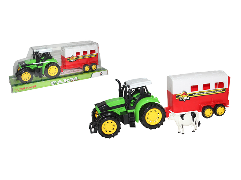 Friction Farm Tractor With Animal Box, Cow