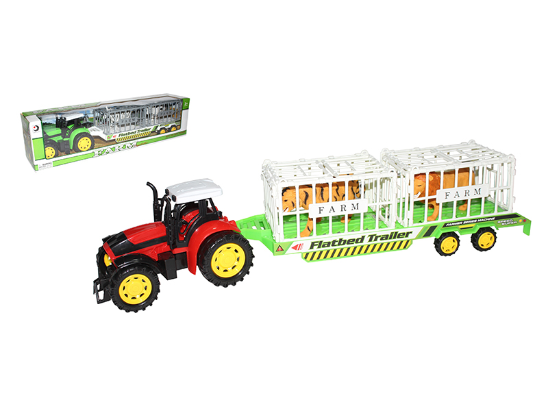 Friction Farm Tractor With Animal Flatbed Trailer(Tiger,Lion)