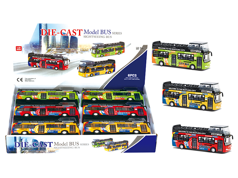 6PCS Alloy City Sightseeing Bus