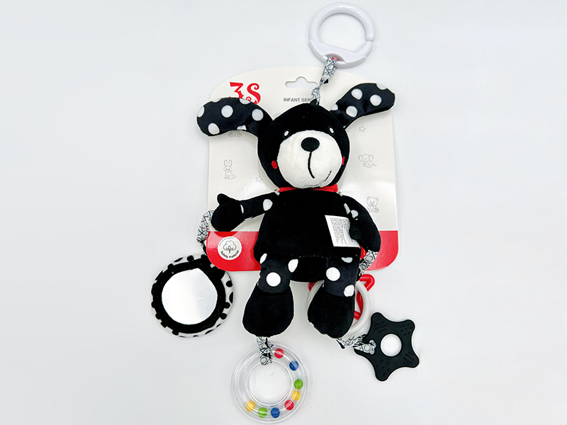 Black And White Plush Animal Teether Bedside Bell Baby Stroller Hanging Toy