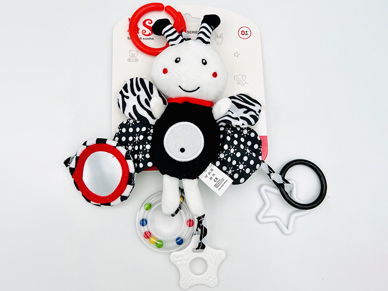 Black And White Plush Animal Teether Bedside Bell Baby Stroller Hanging Toy