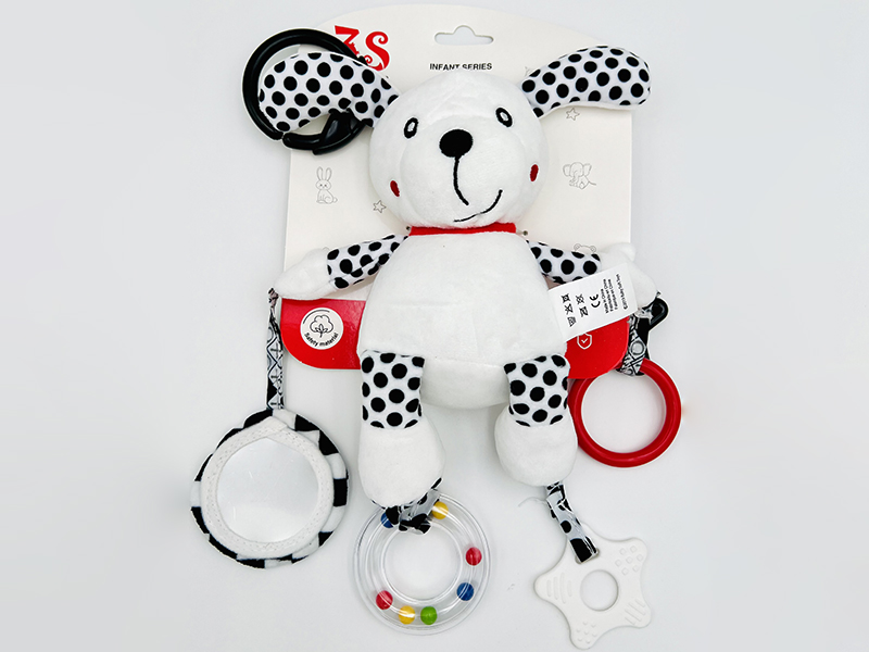 Black And White Plush Animal Teether Bedside Bell Baby Stroller Hanging Toy