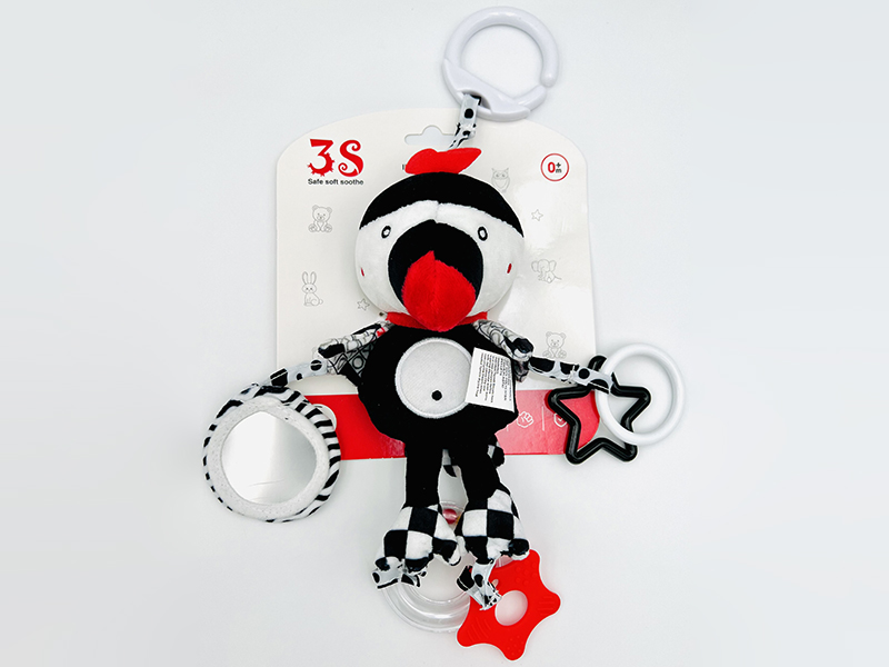 Black And White Plush Animal Teether Bedside Bell Baby Stroller Hanging Toy