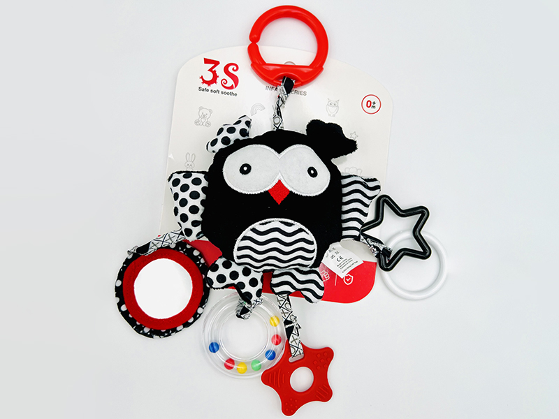 Black And White Plush Animal Teether Bedside Bell Baby Stroller Hanging Toy