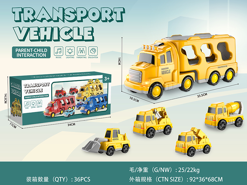 Friction Transport Truck With Lights And Music + Pull Back Cars