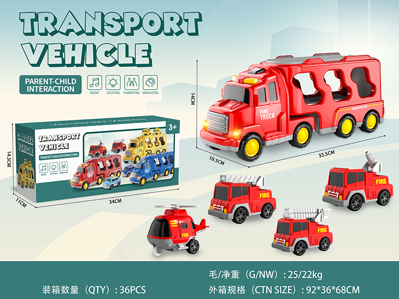 Friction Transport Truck With Lights And Music + Pull Back Cars