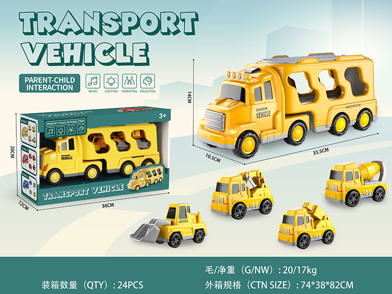 Friction Transport Truck With Lights And Music + Pull Back Cars