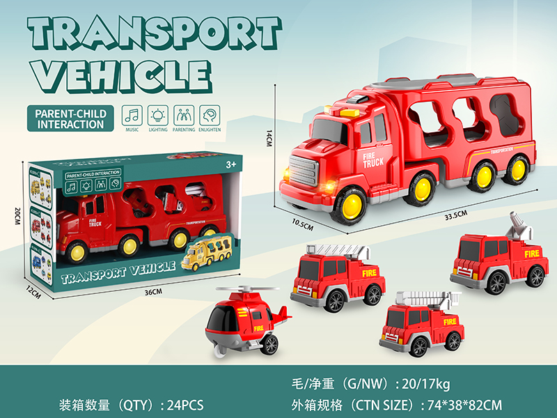 Friction Transport Truck With Lights And Music + Pull Back Cars