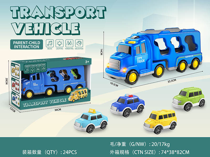 Friction Transport Truck With Lights And Music + Pull Back Cars