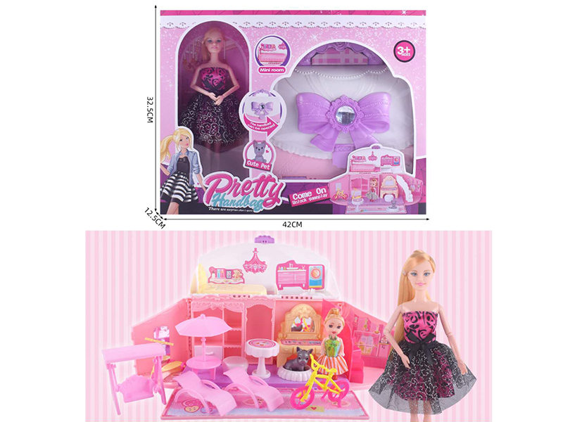 Storage Fashion Handbag Mini Room Scene Set With Doll