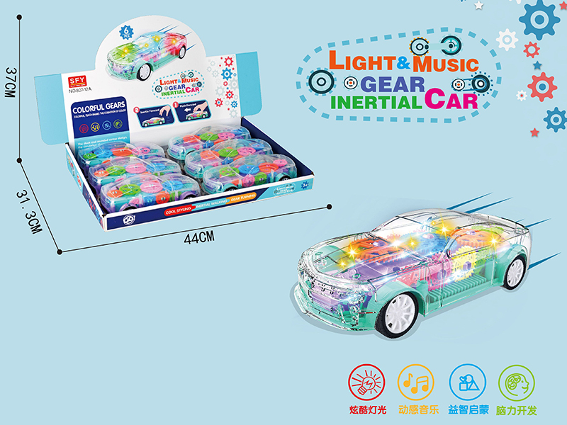 Transparent Gear Inertial Car With Light And Music 6pcs