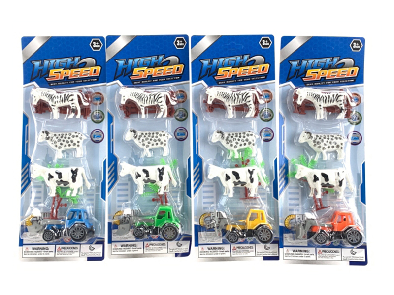 Pull-Back Farm Tractor + Animals + Fences + Tree