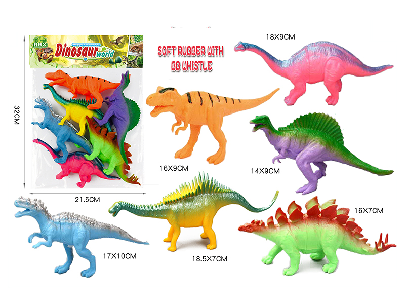 Soft Plastic Dinosaurs With BB Whistle 6pcs