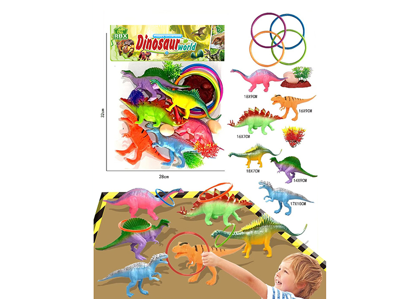 Soft Plastic Dinosaurs With BB Whistle Ring Toss Game