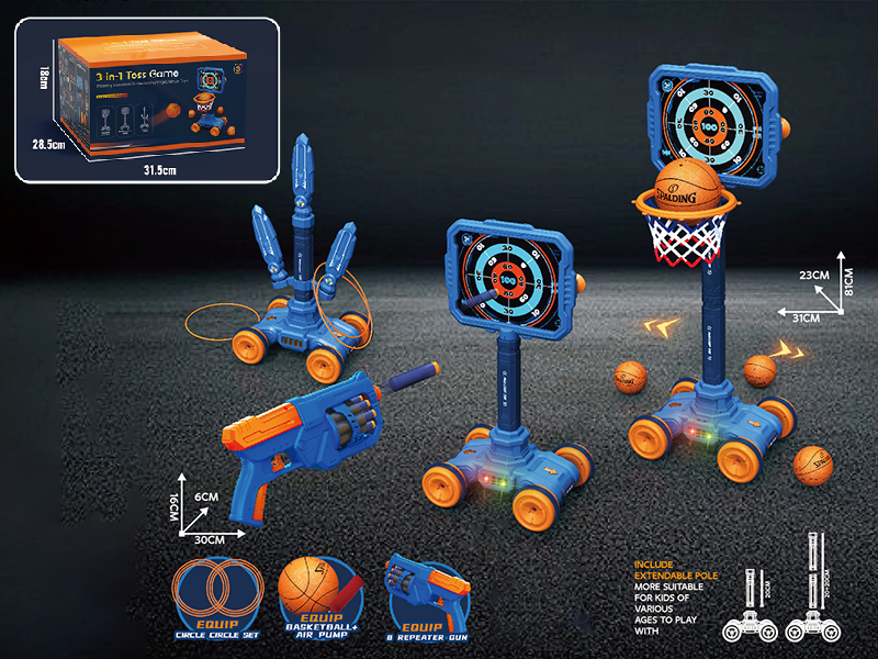 Electric Mobile Target Vehicle 3 In 1 Throwing Basketball/Sucker Scoring Target/Ring Toss Game(With Light)