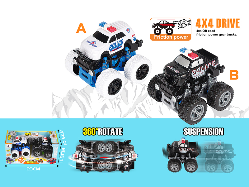 4WD Friction Stunt Off-Road Police Cars 2pcs