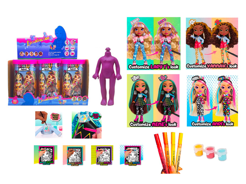 6PCS 6.5 Inch Solid Colored Graffiti Doll