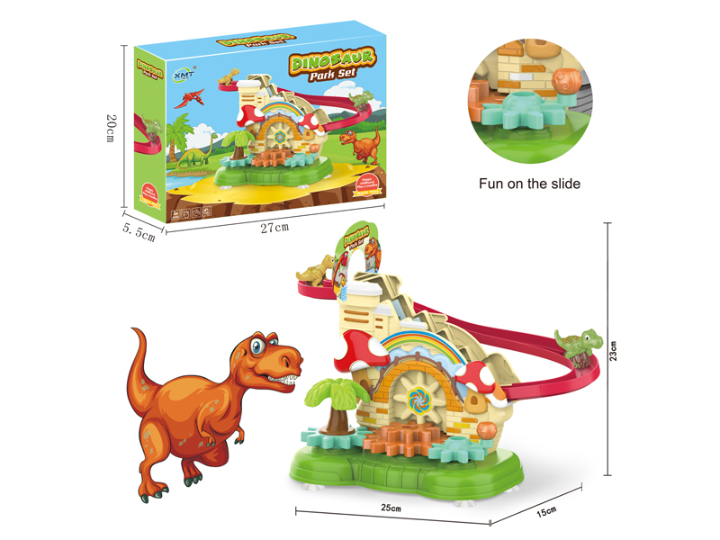 DIY Manual Building Block Gear Dinosaur Track Amusement Park