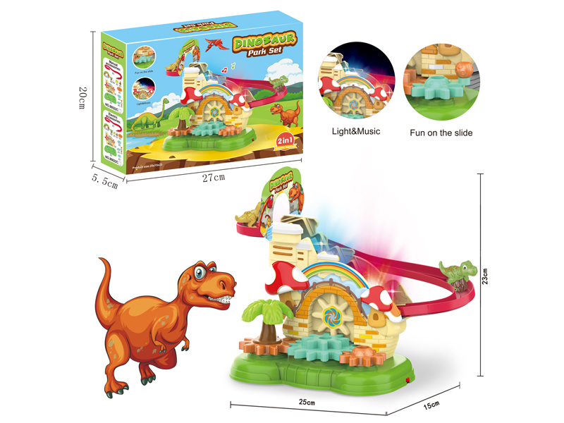 DIY B/O Building Block Gear Dinosaur Track Amusement Park