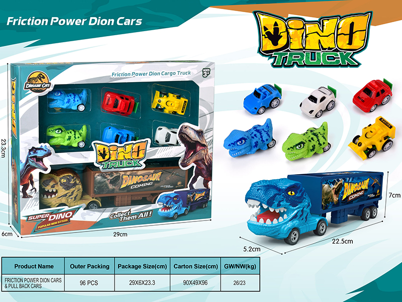 Friction Dinosaur Container Car & Pull Back Cars