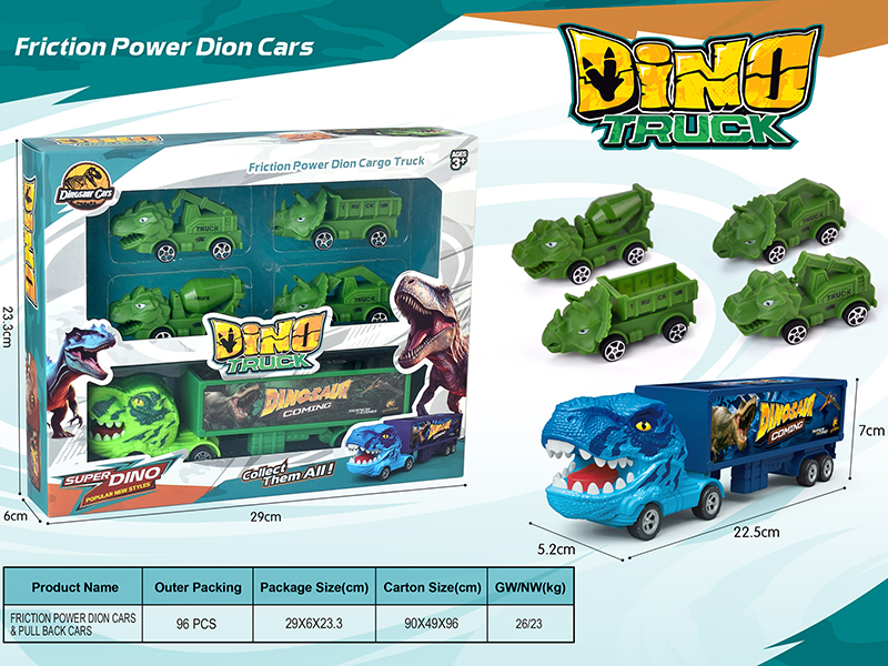 Friction Dinosaur Container Car & Pull Back Cars