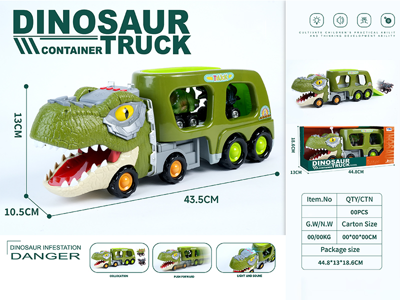 Slide Dinosaur Storage Container Truck + 2 Pull Back Small Dinosaur Cars