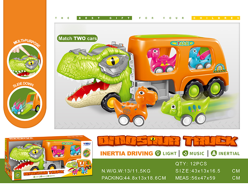 Slide Dinosaur Storage Container Truck + 2 Pull Back Small Dinosaur Cars