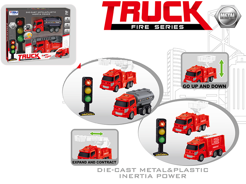 2 Friction Alloy Fire Engine + Traffic Lights(Light & Music)