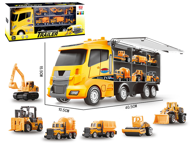 Slide Engineering Series Storage Container Truck With Lights And Music + 6 Slide Alloy Cars