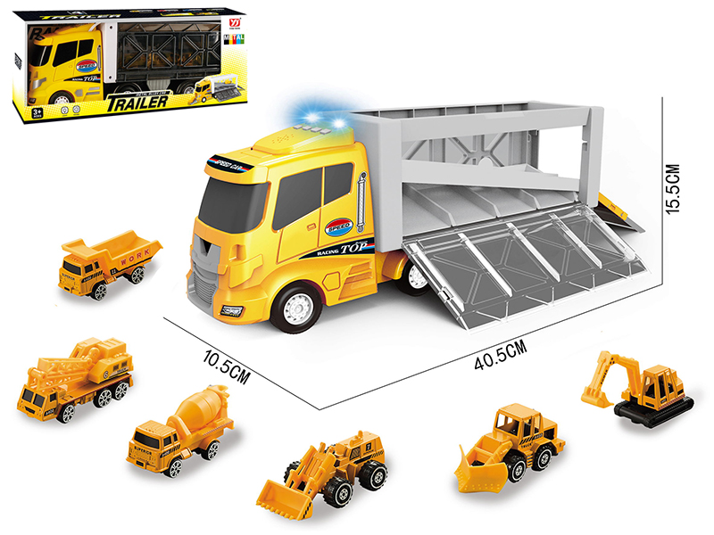 Slide Engineering Series Container Truck With Lights And Music + 6 Slide Alloy Cars