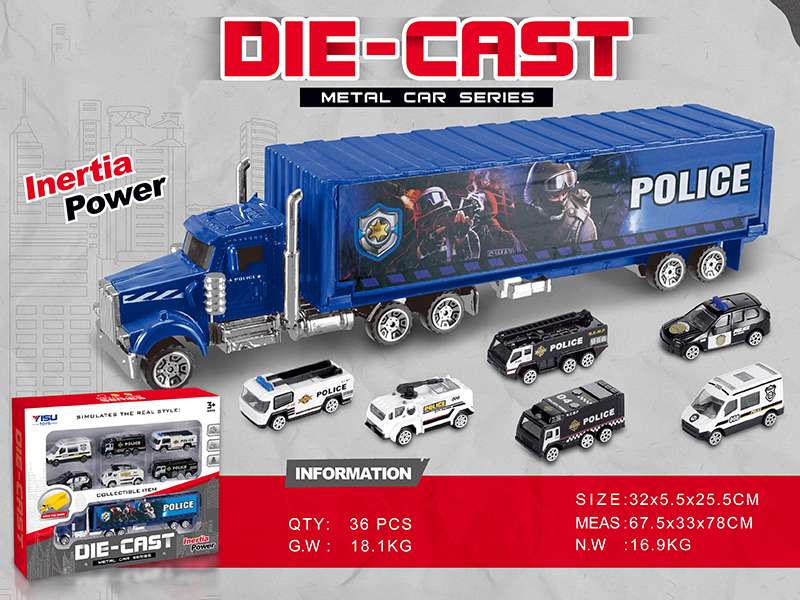 Alloy Police Series Container Truck Set