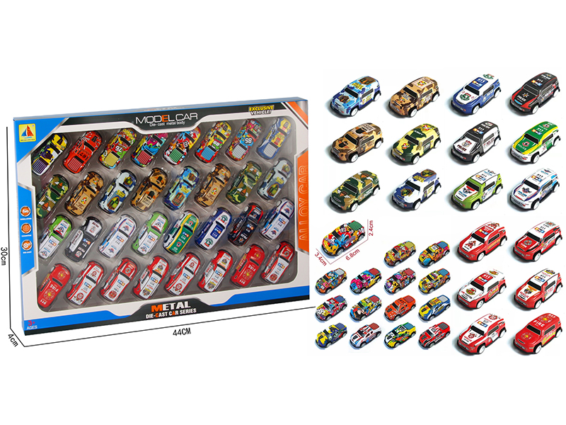 Pull Back Alloy Police Cars/Pickup Trucks/Military Trucks 32PCS