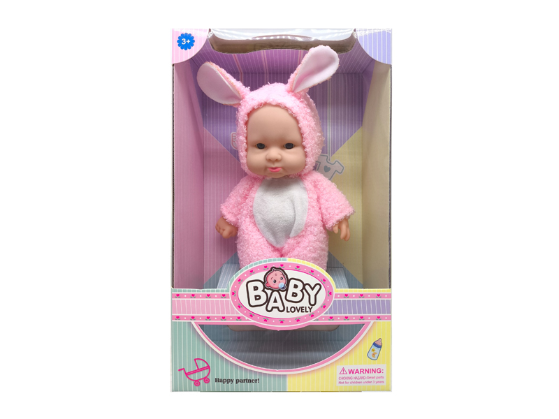 8 Inch Pink Rabbit Solid Vinyl IC Doll With Music(With Plate Set)