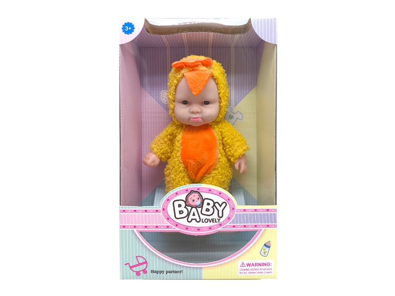 8 Inch Yellow Chicken Solid Vinyl IC Doll With Music(With Plate Set)