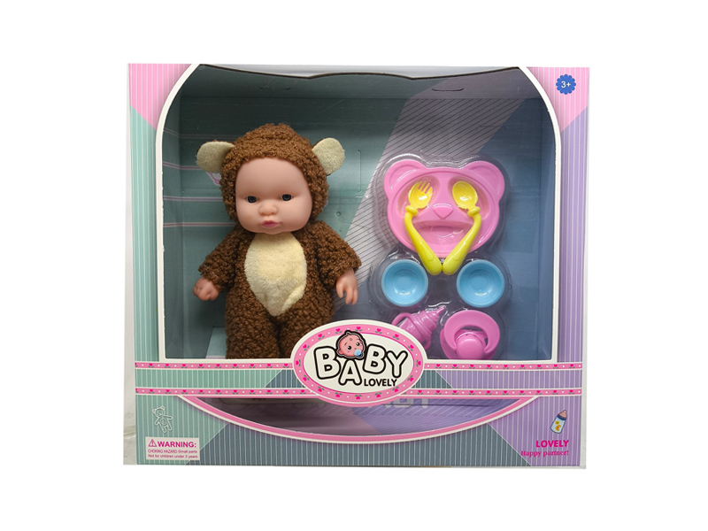 8 Inch Teddy Bear Solid Vinyl IC Doll With Music(With Plate Set)
