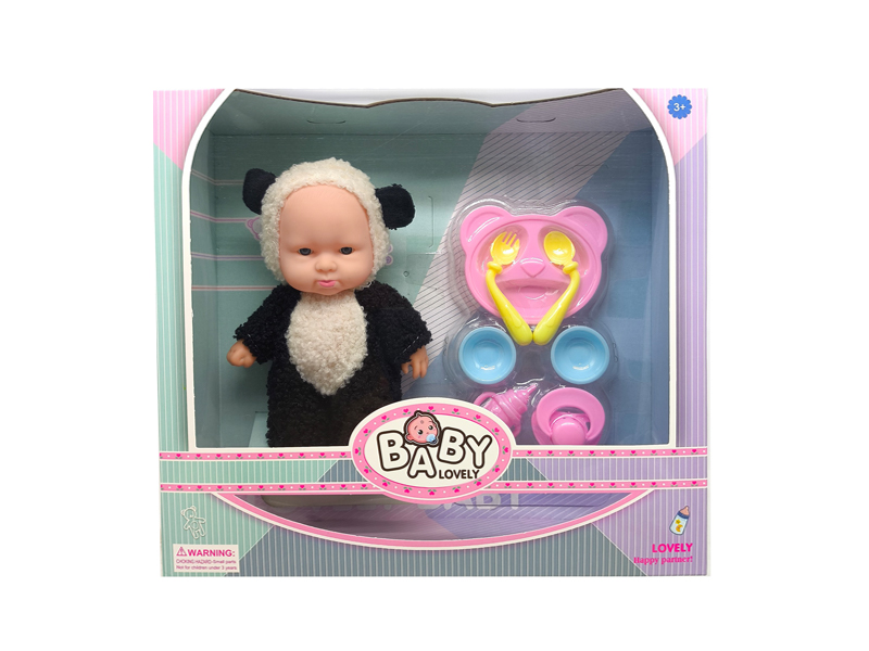 8 Inch Panda Solid Vinyl IC Doll With Music(With Plate Set)