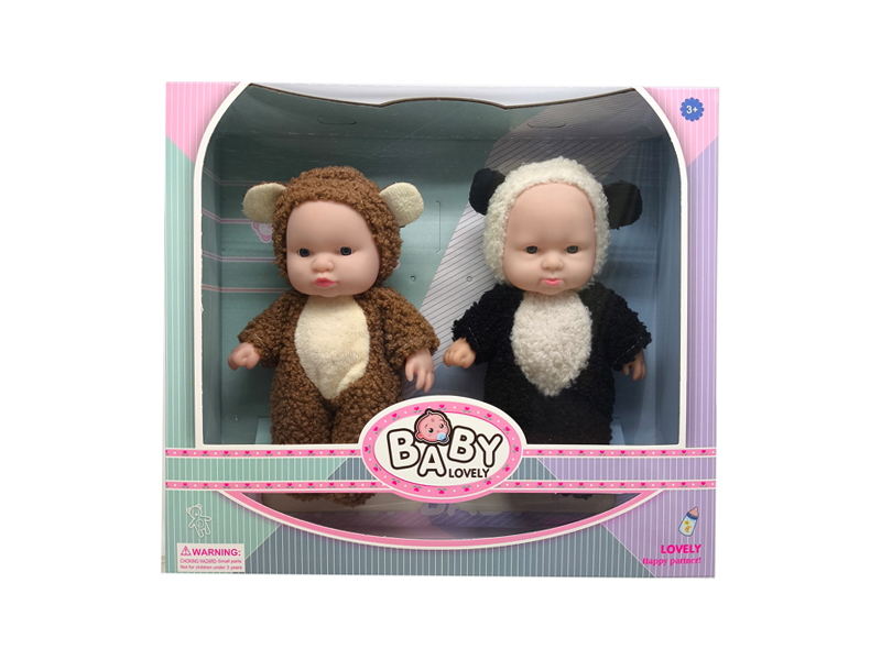 8 Inch Teddy Bear+Panda Solid Vinyl IC Doll With Music(2PCS)