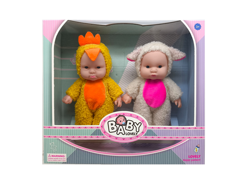 8 Inch Yellow Chicken+Sheep Solid Vinyl IC Doll With Music(2PCS)