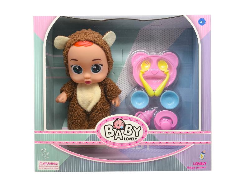 9 Inch Teddy Bear Solid Vinyl IC Crying Doll With Music(With Plate Set)