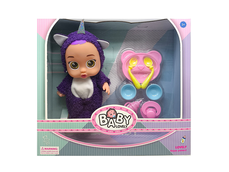 9 Inch Unicorn Solid Vinyl IC Crying Doll With Music(With Plate Set)