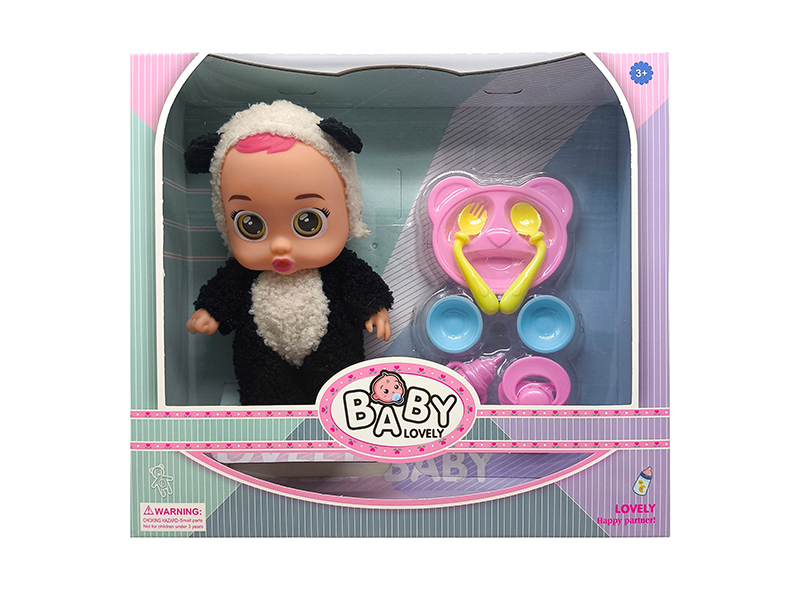 9 Inch Panda Solid Vinyl IC Crying Doll With Music(With Plate Set)