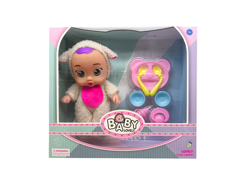 9 Inch Sheep Solid Vinyl IC Crying Doll With Music(With Plate Set)