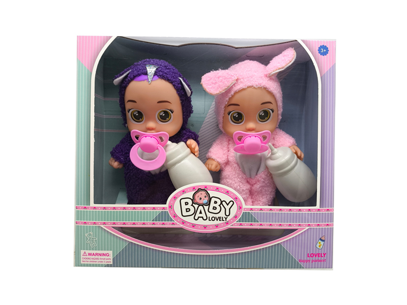 9 Inch Unicorn+Pink Rabbit Solid Vinyl IC Crying Doll With Music(2PCS)