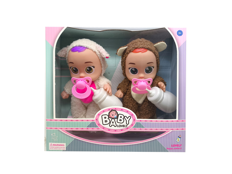 9 Inch Sheep+Teddy Bear Solid Vinyl IC Crying Doll With Music(2PCS)