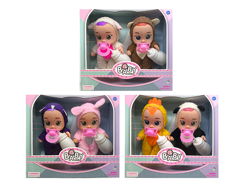 2PCS 9 Inch Solid Vinyl IC Crying Doll With Music