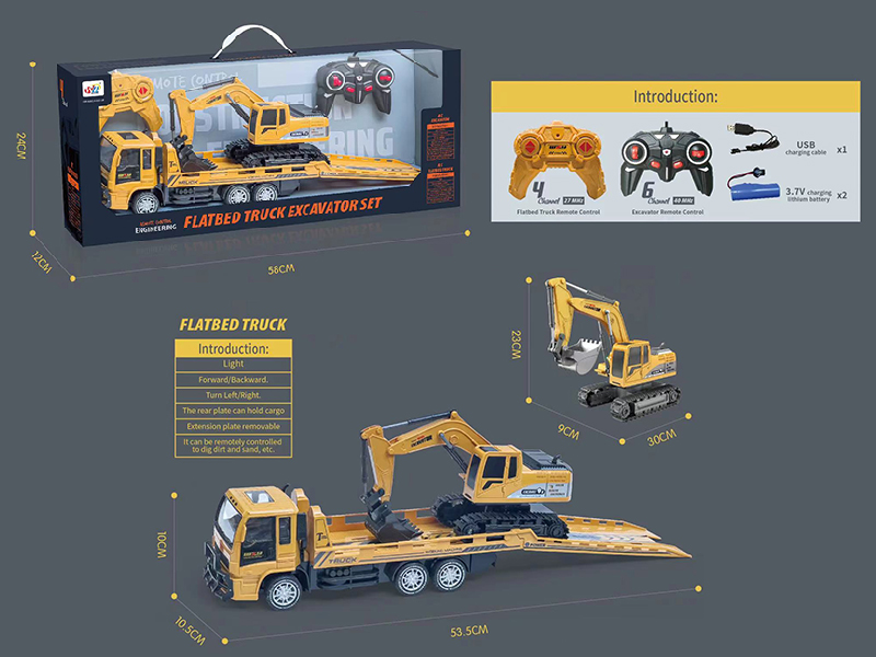 4-Channel Remote Control Flatbed Truck + 6-Channel Remote Control Excavator