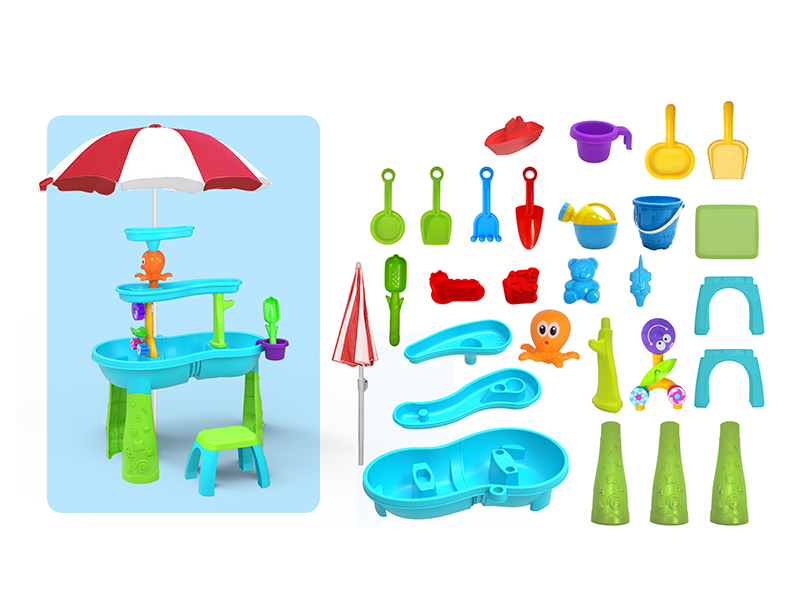 Three Level Waterfall Beach Table Set With Beach Umbrella 18PCS