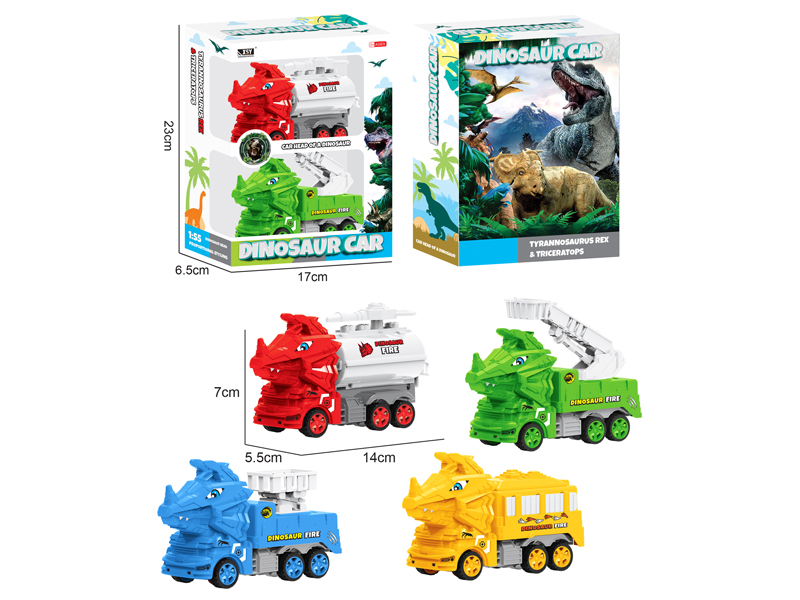 2PCS Friction Cartoon Fire Protection Triangle Dragon Car