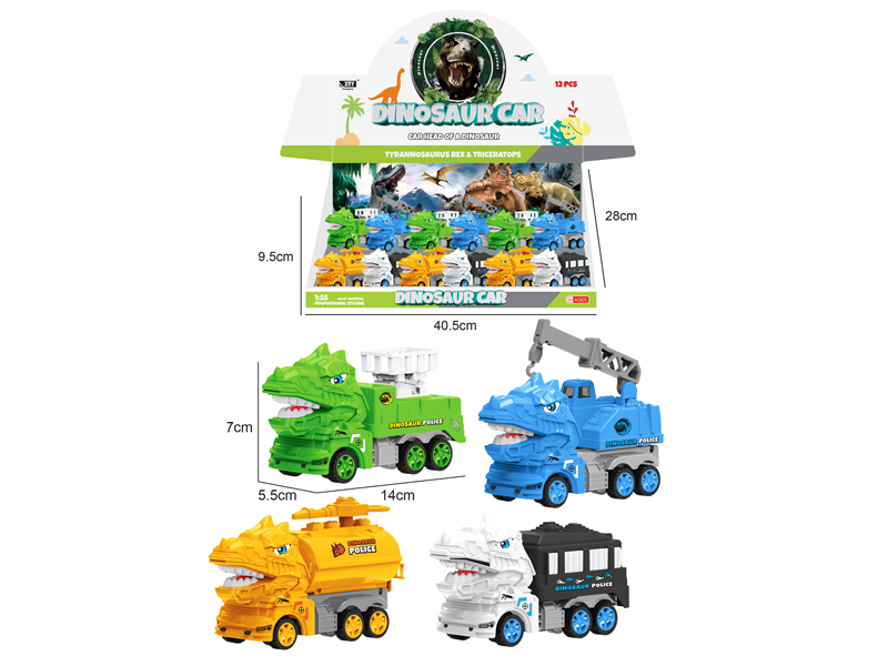 12PCS Friction Cartoon Police Tyrannosaurus Rex Car