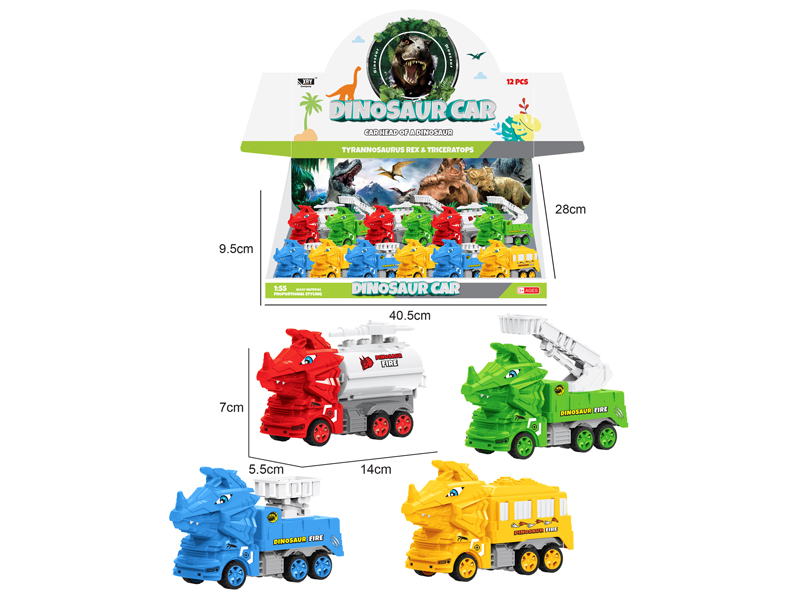 12PCS Friction Cartoon Fire Protection Triangle Dragon Car